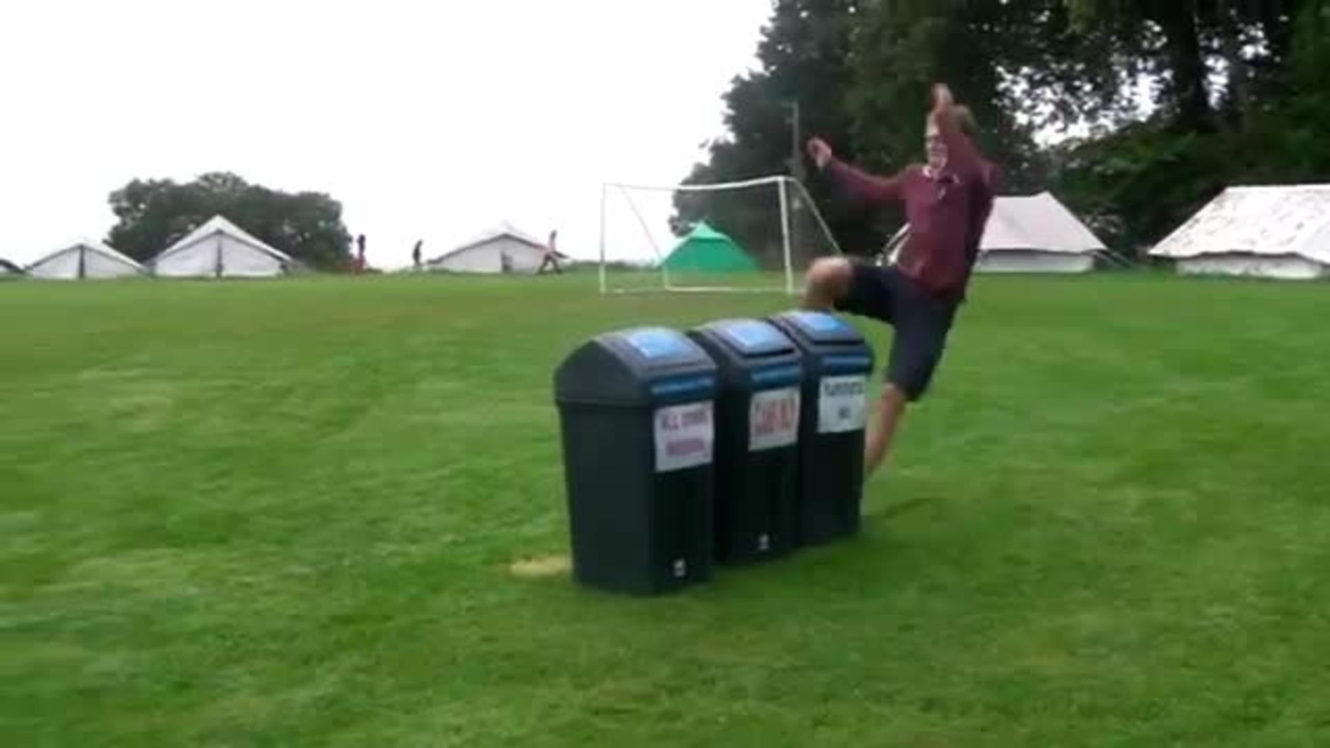 Guy Tries to Jump over Three Trash Cans Jukin Licensing
