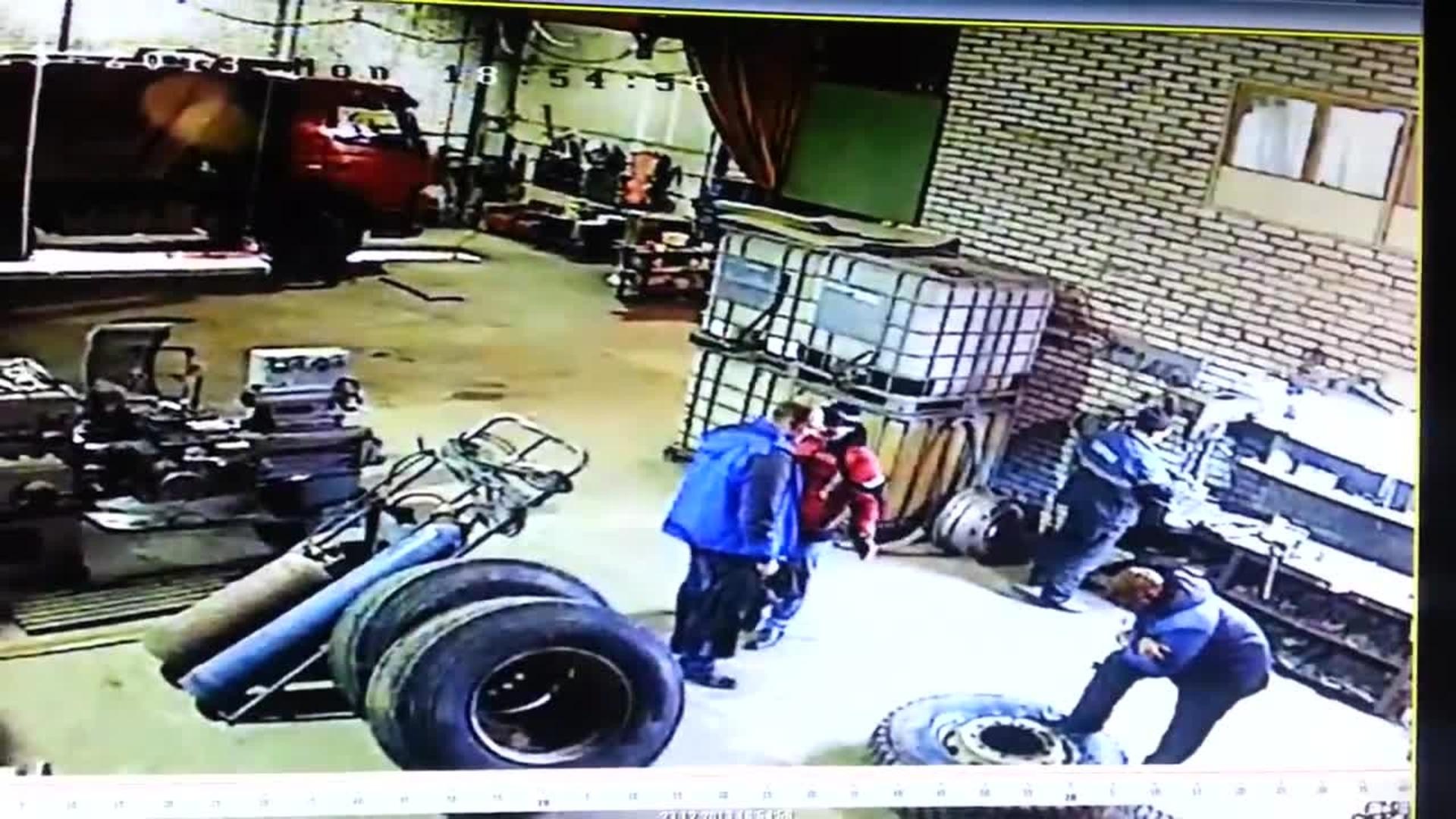 Guy Gets Impacted After He Placed His Foot on Tire And it Explodes