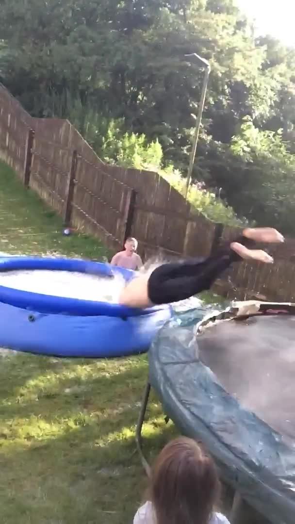 Trampoline to Pool Jump Fail | Jukin Media Inc