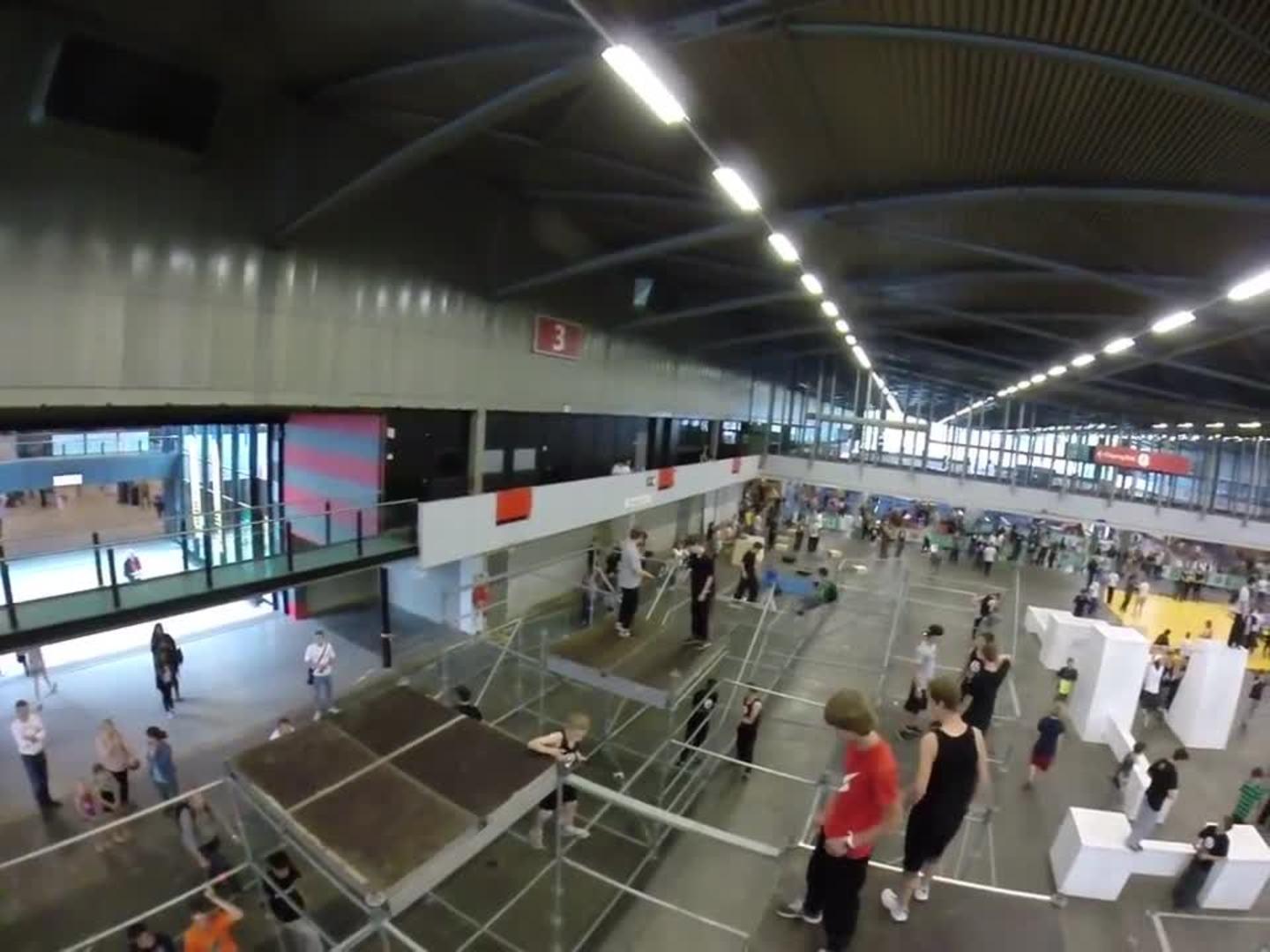 A Man Falls off Ledge Doing Indoor Parkour Jukin Licensing