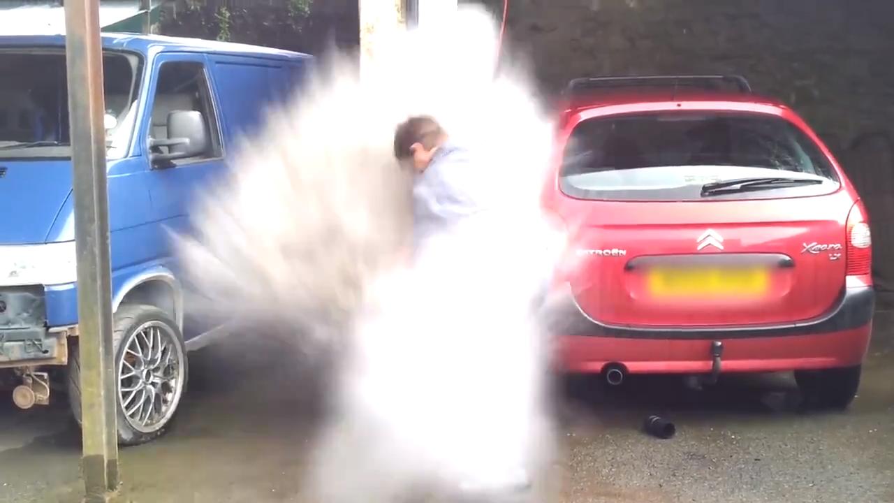Guy Uses Pressurized Tube to Blow Water out of Drain Sump Jukin Licensing