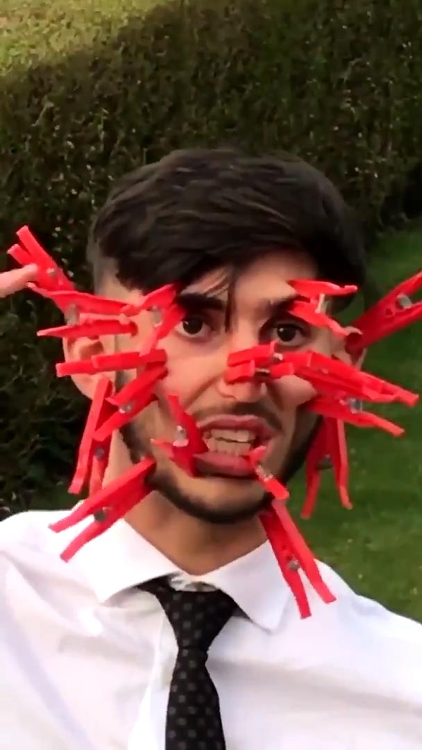 Guy Clips Clothespins on Face Jukin Licensing