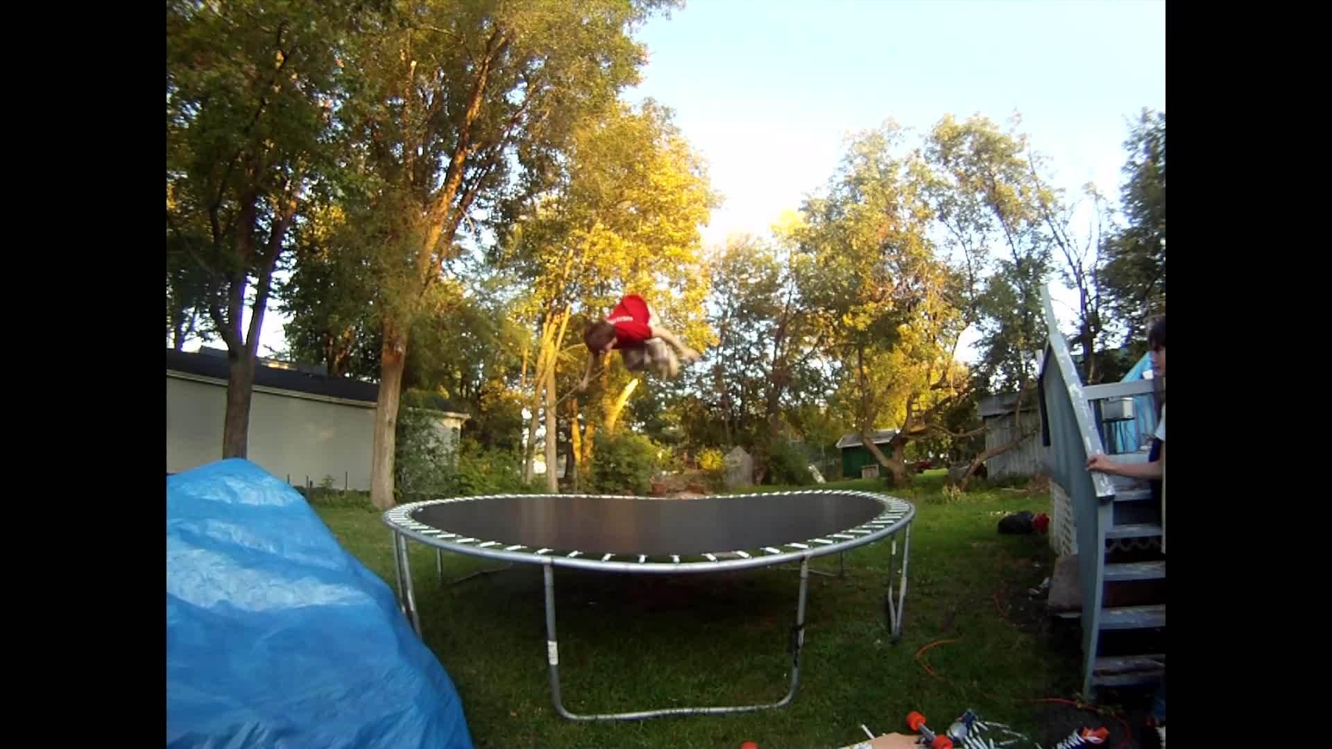 Grey Shirt Guy Falls off Trampoline Jukin Media Inc