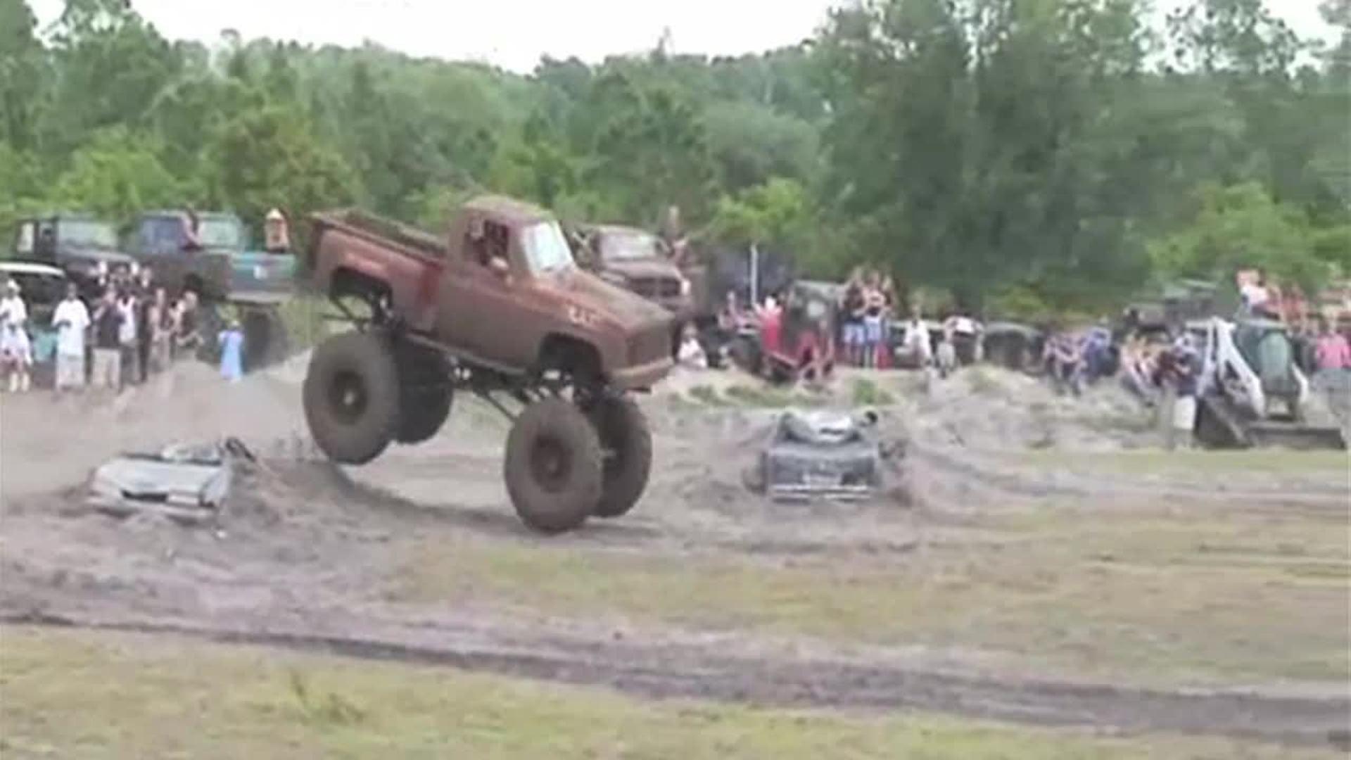 Monster Truck Fails at Riding up Dirt Ramp Jukin Media Inc