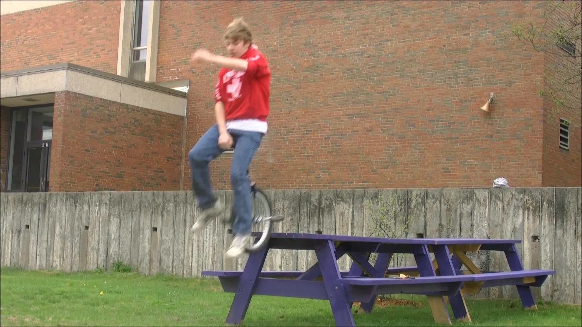 Unicycle Jump Off Purple Picnic Table Nutshot Jukin Licensing