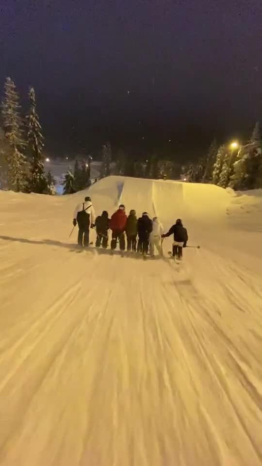 Group of Skiers Jump Off Ramp Doing Amazing Backflip Together Jukin