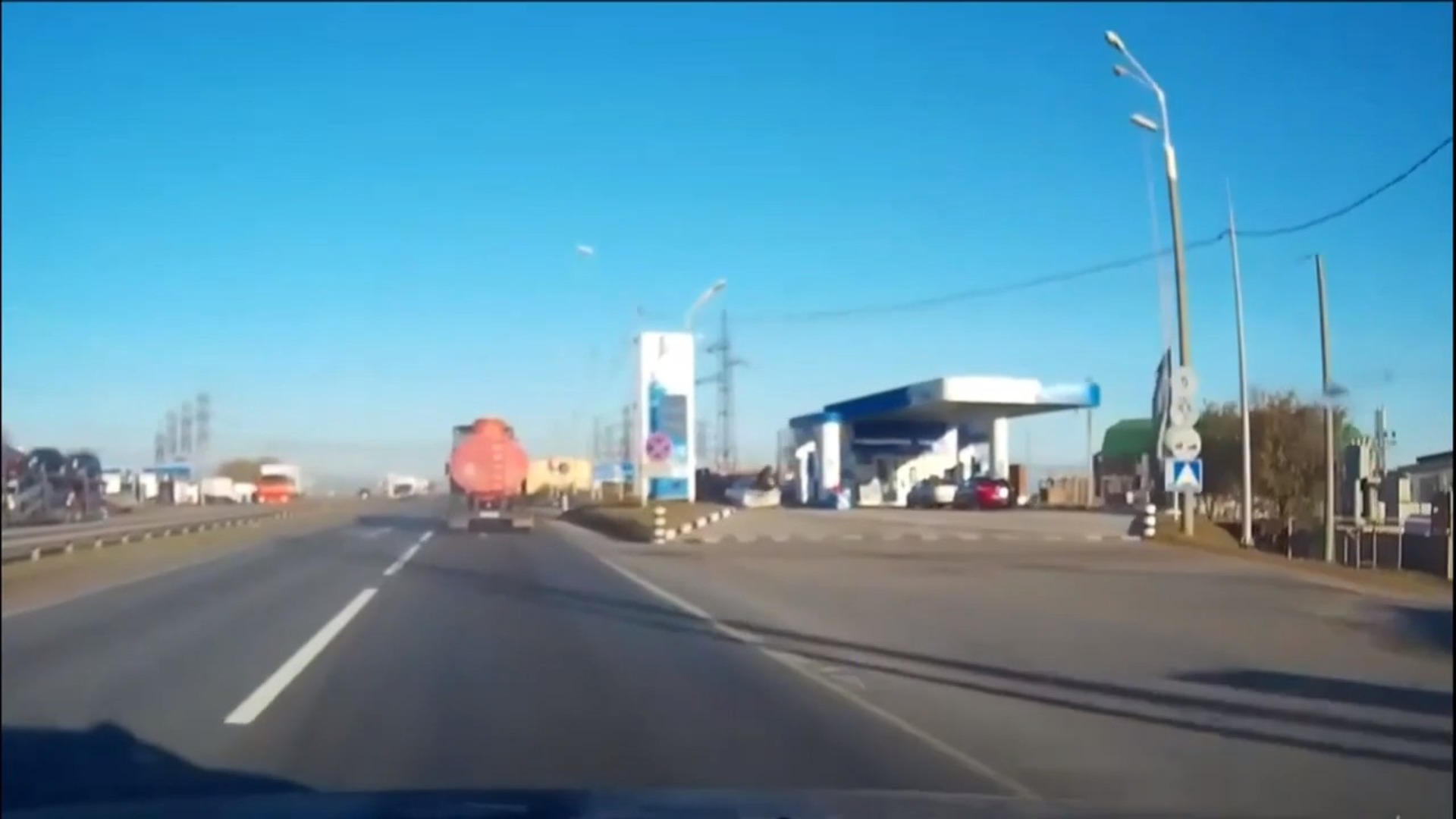 Fuel Truck's Wheel Comes off While Driving and Hits Car at Gas Station