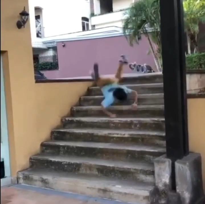 Guy Falls Down Stairs While Attempting Trick on Skateboard Jukin Licensing
