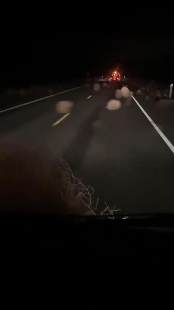 Drive Drives Through Numerous Tumbleweed Blowing Across Highway Jukin