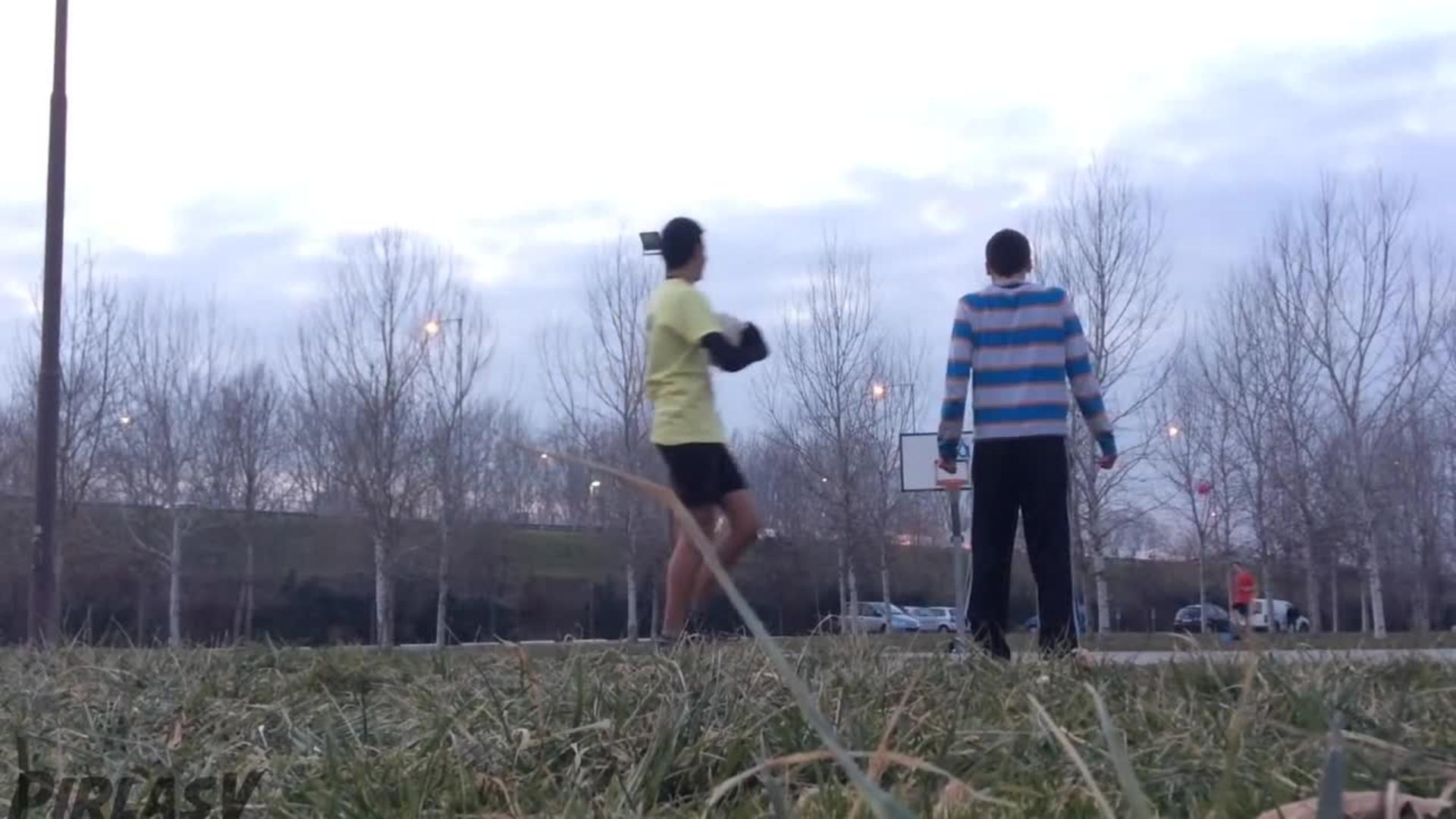 Kid Kicks Soccer Ball into Basketball Hoop Jukin Licensing
