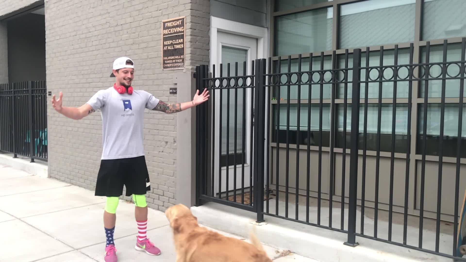 Dog Jumps in Guys Arms for Hug Jukin Licensing