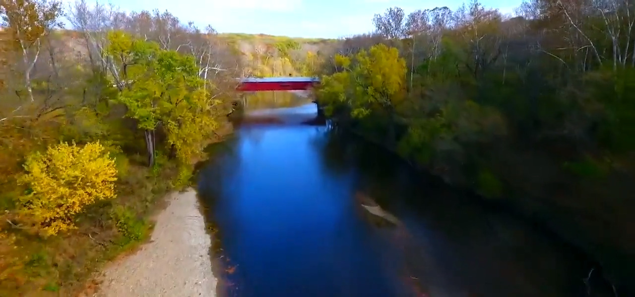 Birdseye View of Magnificent Cox Ford Covered Bridge During Fall