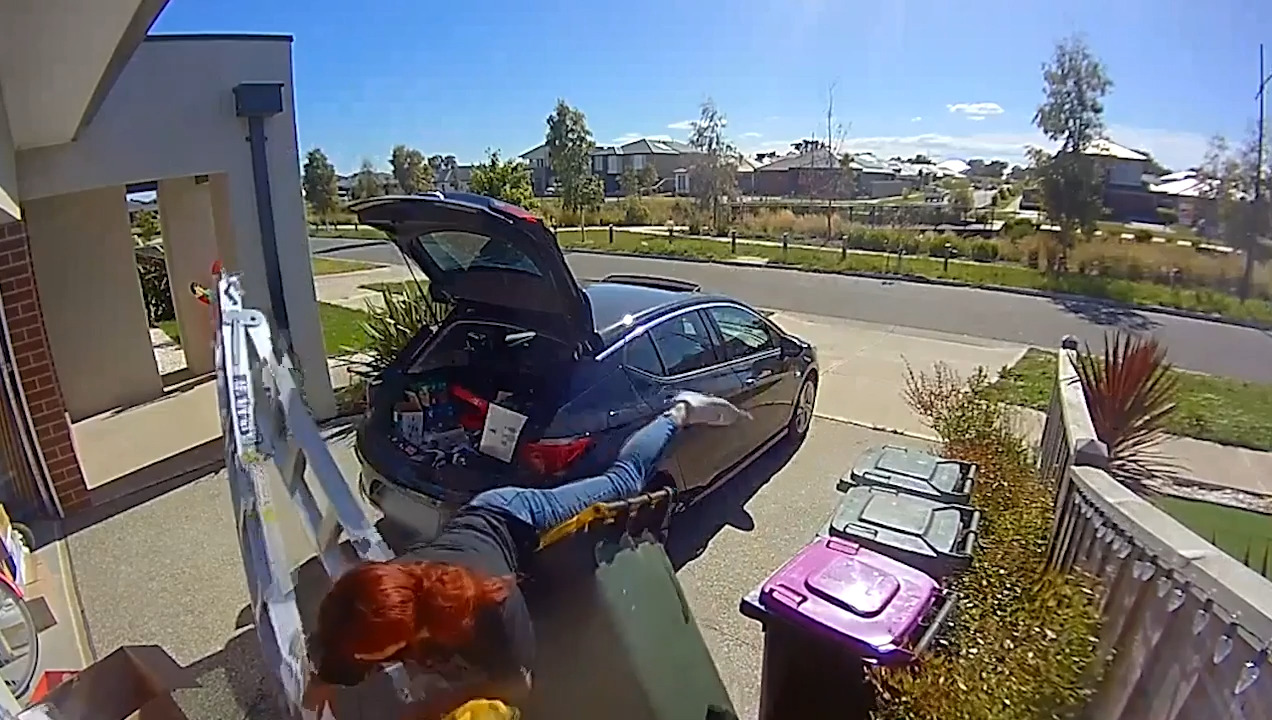 Woman Falls off Garbage Bin While Attempting to Hang Christmas Lights