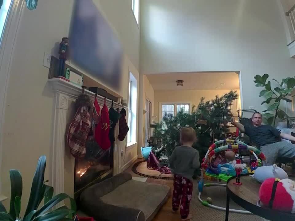 Father's Quick Reflexes Stop Christmas Tree From Falling on Daughter